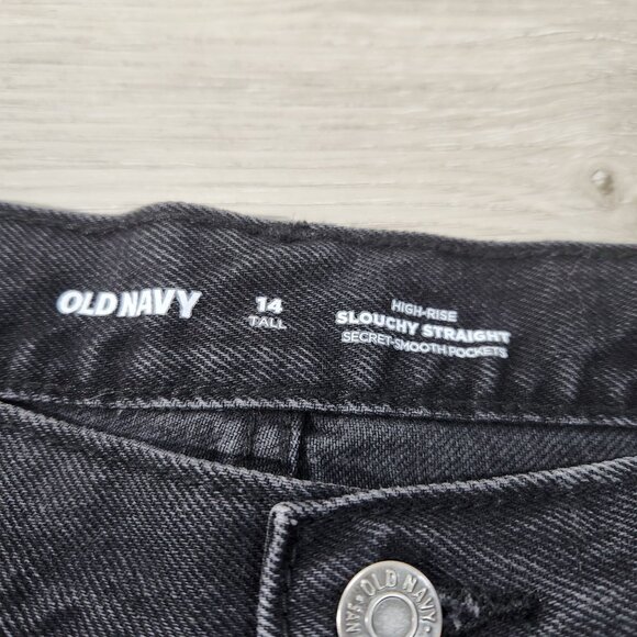 Old Navy High Rise Slouch Straight Secret Smooth Pockets Black Women's 14 Tall - Picture 5 of 12